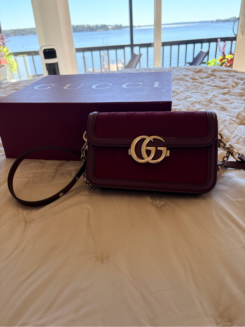 Gucci Small Crossbody Bag in Burgundy with Gold Hardware